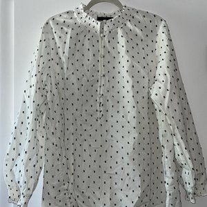 Lane Bryant Blouse Women’s Size 18/20 Black & White Embroidered Elastic Ruffle
